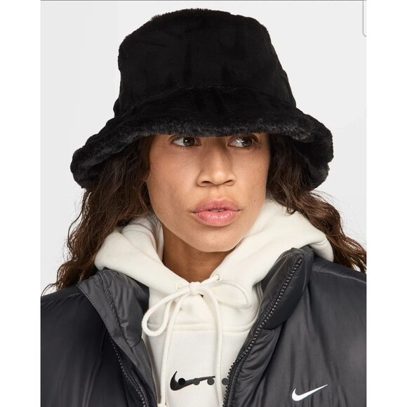Nike Apex Faux Fur Bucket Hat Black Plush Soft HF7194-010 Adult Unisex Medium - Picture 6 of 7